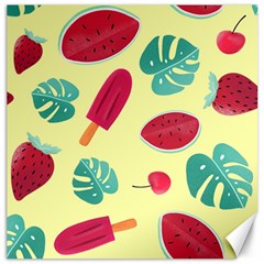 Watermelon Leaves Cherry Background Pattern Canvas 16  X 16  by nate14shop