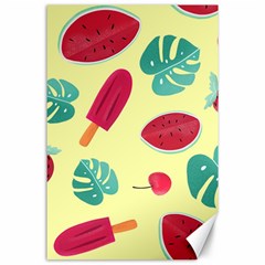 Watermelon Leaves Cherry Background Pattern Canvas 24  X 36  by nate14shop