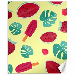 Watermelon Leaves Cherry Background Pattern Canvas 11  X 14  by nate14shop