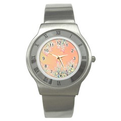 Peach Spring Frost On Flowers Fractal Stainless Steel Watch by Artist4God