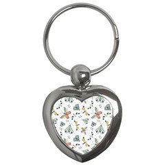 Seamless-pattern-with-moth-butterfly-dragonfly-white-backdrop Key Chain (heart) by Jancukart