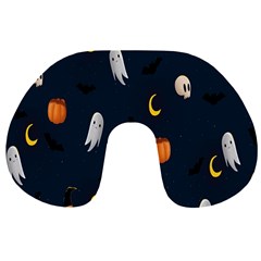 Halloween Ghost Pumpkin Bat Skull Travel Neck Pillow by artworkshop