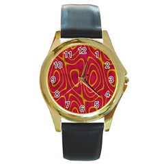 Pattern Pink Round Gold Metal Watch by nate14shop