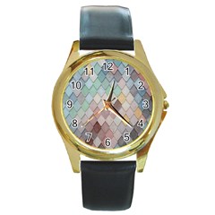 Tiles-shapes Round Gold Metal Watch by nate14shop