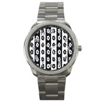 Black-and-white-flower-pattern-by-zebra-stripes-seamless-floral-for-printing-wall-textile-free-vecto Sport Metal Watch