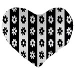 Black-and-white-flower-pattern-by-zebra-stripes-seamless-floral-for-printing-wall-textile-free-vecto Large 19  Premium Heart Shape Cushions