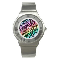 Rainbow Zebra Stripes Stainless Steel Watch by nate14shop