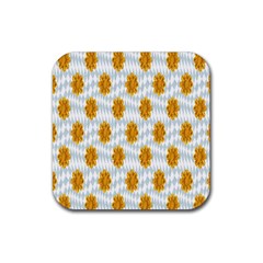 Flowers-gold-blue Rubber Coaster (square) by nate14shop
