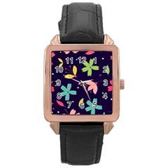 Colorful Floral Rose Gold Leather Watch  by hanggaravicky2