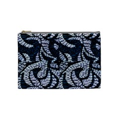 Blue On Grey Stitches Cosmetic Bag (medium) by kaleidomarblingart