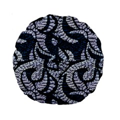 Blue On Grey Stitches Standard 15  Premium Round Cushions by kaleidomarblingart