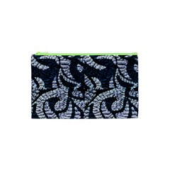 Blue On Grey Stitches Cosmetic Bag (xs) by kaleidomarblingart