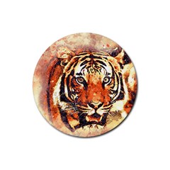 Tiger-portrait-art-abstract Rubber Coaster (round) by Jancukart