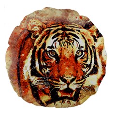 Tiger-portrait-art-abstract Large 18  Premium Round Cushions by Jancukart