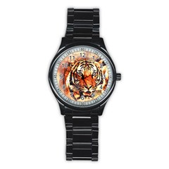 Tiger-portrait-art-abstract Stainless Steel Round Watch by Jancukart