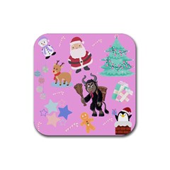 Pink Krampus Christmas Rubber Coaster (square)