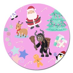 Pink Krampus Christmas Magnet 5  (round) by InPlainSightStyle