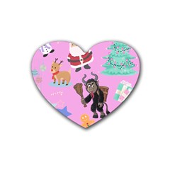 Pink Krampus Christmas Rubber Coaster (heart) by InPlainSightStyle