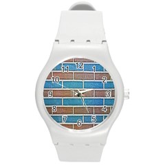 Brick-wall Round Plastic Sport Watch (m) by nate14shop