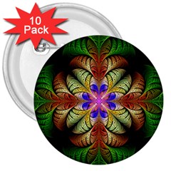 Fractal-abstract-flower-floral- -- 3  Buttons (10 Pack) 