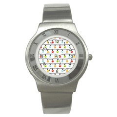 Christmas-light-bulbs-seamless-pattern-colorful-xmas-garland Stainless Steel Watch by nate14shop