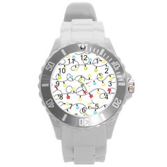 Christmas-light-bulbs-seamless-pattern-colorful-xmas-garland,white Round Plastic Sport Watch (l) by nate14shop