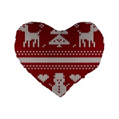 Christmas-seamless-knitted-pattern-background 001 Standard 16  Premium Flano Heart Shape Cushions by nate14shop