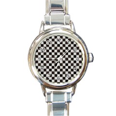 Large Black And White Watercolored Checkerboard Chess Round Italian Charm Watch by PodArtist