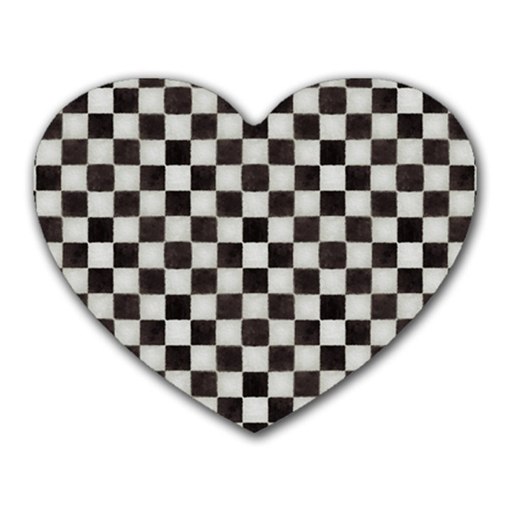Large Black and White Watercolored Checkerboard Chess Heart Mousepads