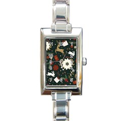 Hand Drawn Christmas Pattern Design Rectangle Italian Charm Watch by nate14shop
