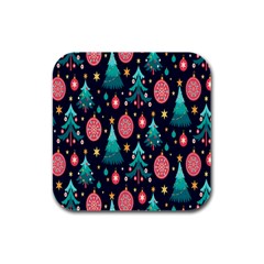 Hand-drawn-flat-christmas-pattern Rubber Square Coaster (4 Pack)