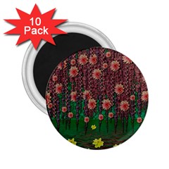 Floral Vines Over Lotus Pond In Meditative Tropical Style 2 25  Magnets (10 Pack)  by pepitasart