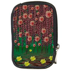 Floral Vines Over Lotus Pond In Meditative Tropical Style Compact Camera Leather Case by pepitasart