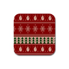 Knitted-christmas-pattern Rubber Square Coaster (4 Pack) by nate14shop