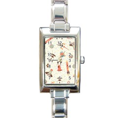 Seamless-background-with-spaceships-stars Rectangle Italian Charm Watch by nate14shop