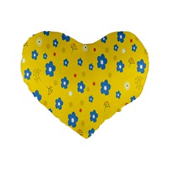 Floral Yellow Standard 16  Premium Flano Heart Shape Cushions by nate14shop