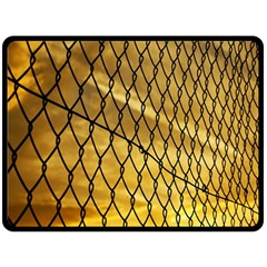 Chain Link Fence Sunset Wire Steel Fence Double Sided Fleece Blanket (large)  by artworkshop