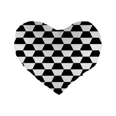 Hexagons Standard 16  Premium Flano Heart Shape Cushions by nate14shop