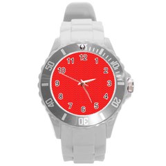 Red-polka Round Plastic Sport Watch (l) by nate14shop