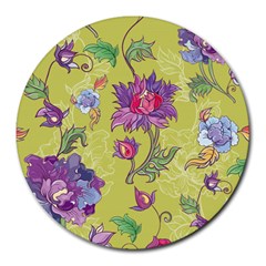 Blue Purple Floral Pattern Round Mousepads by designsbymallika