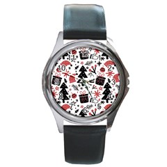 Christmas Tree-background-jawelry Bel,gift Round Metal Watch by nate14shop