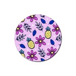 Flowers purple Rubber Round Coaster (4 pack)