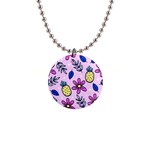 Flowers purple 1  Button Necklace
