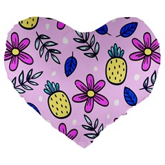 Flowers Purple Large 19  Premium Flano Heart Shape Cushions by nateshop