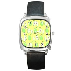 Apple Pattern Green Yellow Square Metal Watch by artworkshop