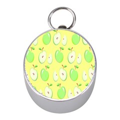 Apple Pattern Green Yellow Mini Silver Compasses by artworkshop