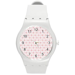 Pattern Christmas Pattern Red Stars Round Plastic Sport Watch (m) by Sapixe