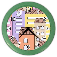 Houses City Architecture Building Color Wall Clock