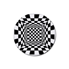 Black And White Chess Checkered Spatial 3d Rubber Coaster (round) by Sapixe