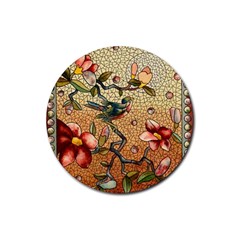 Flower Cubism Mosaic Vintage Rubber Coaster (round)